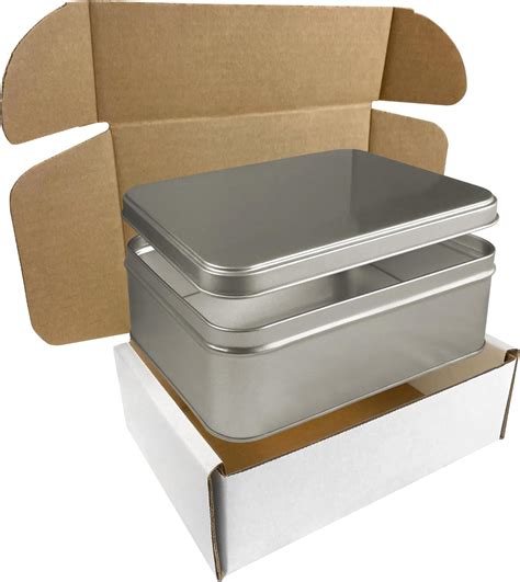 metallic silver box|Silver Metal Tin Box with Secure Lid – Large Multipurpose Tin .